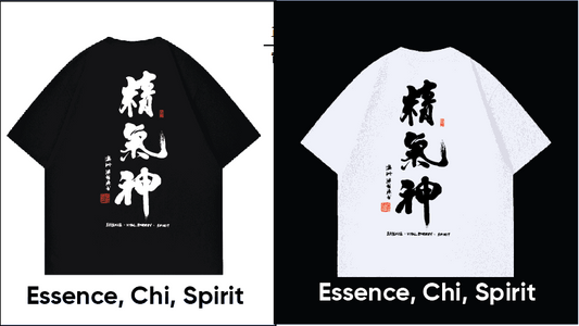 (Essence , Chi , Spirit ,  精氣神)Exclusive Meaningful Chinese Calligraphy T-Shirt by Raymond Leung @Zensation Teahouse