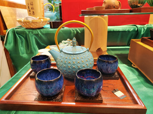 Golden Blue Cast Iron Tea set