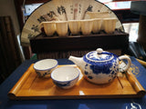 Load image into Gallery viewer, Blue and White Ceramic Teapot Set with Bamboo Tray